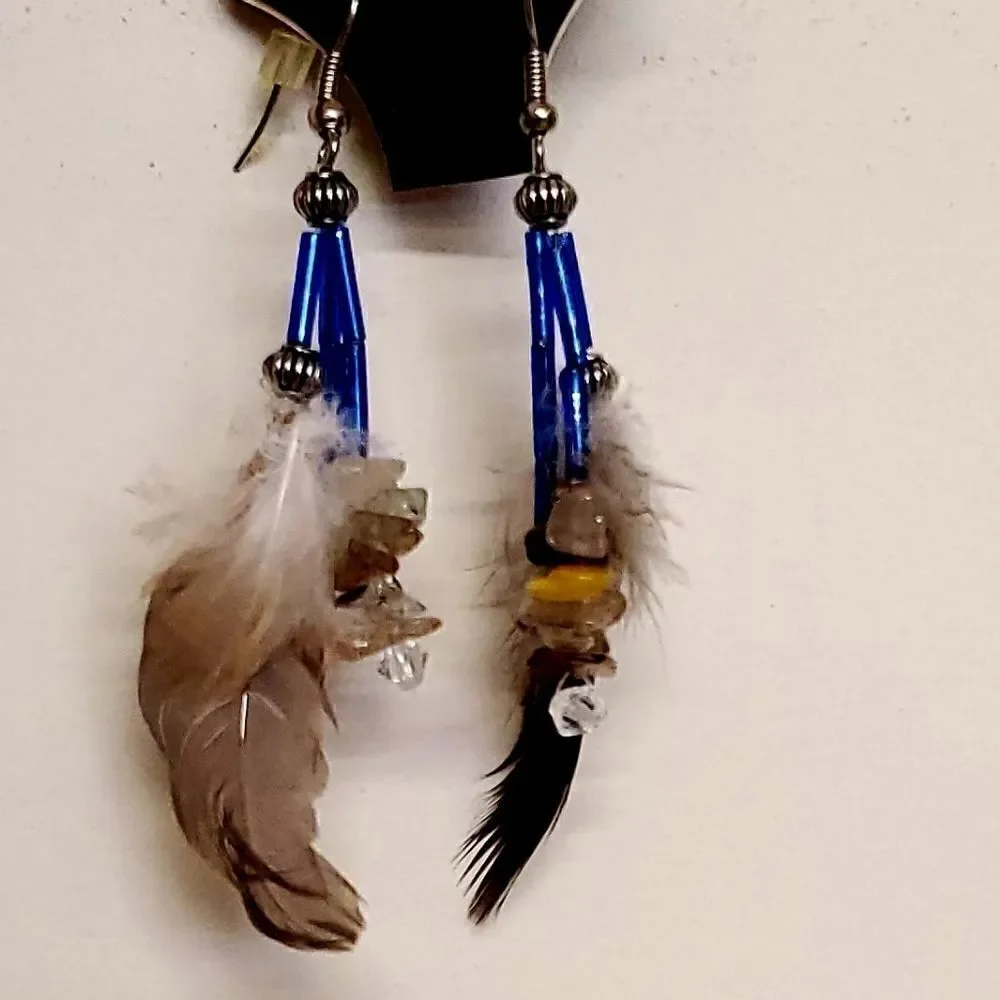 NWT! Artisian handmade feather crystal earrings